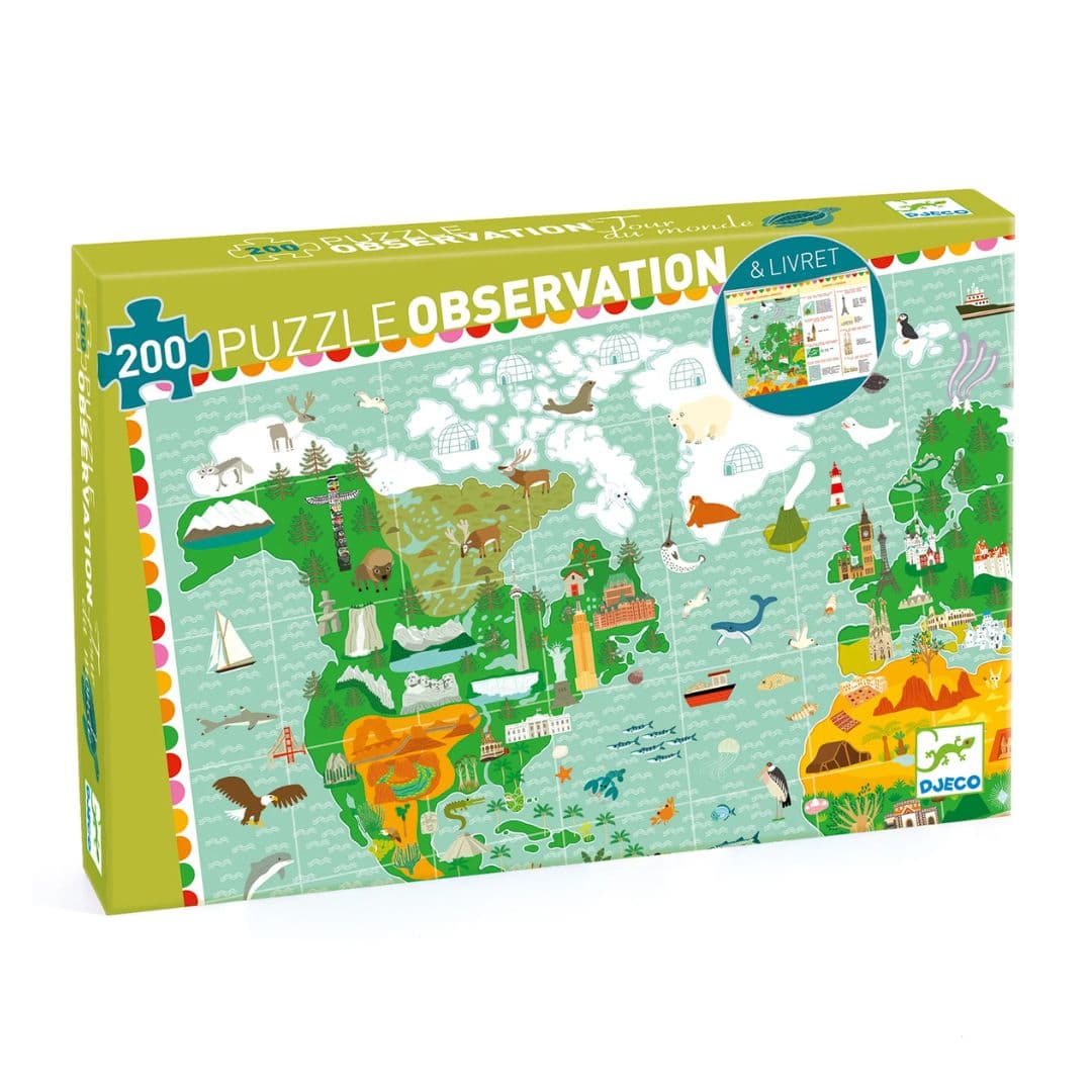 Djeco ao redor do mundo – puzzle de observação 200 peças com livro +6 anos