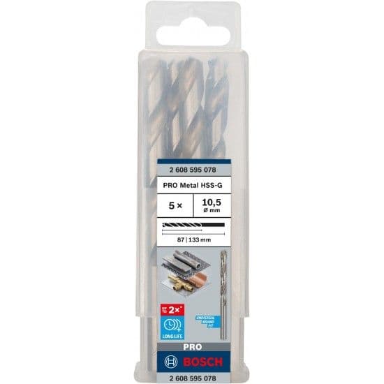 Broca PRO Metal HSS-G, 10,5 x 87 x 133 mm, 5 unid. refª 2608595078 BOSCH