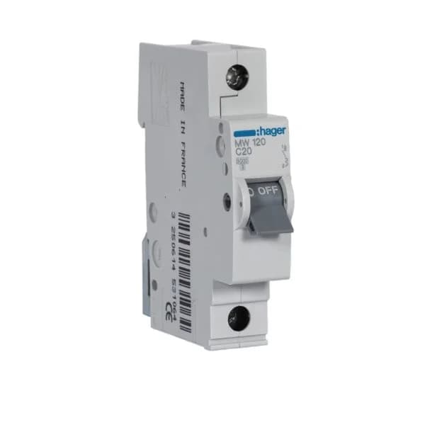 Disjuntor 1P 20A C 3kA 1M MW120 | Hager