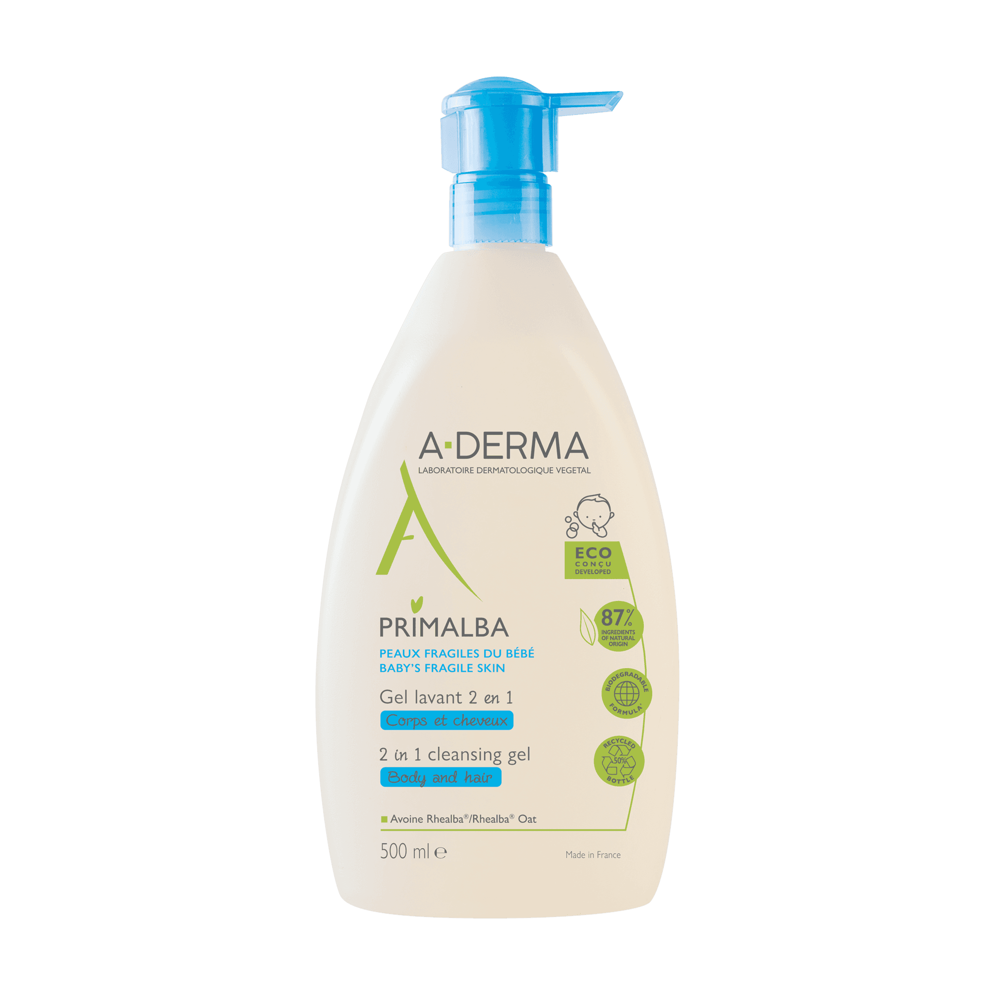 A-Derma Primalba Gel Lavante Corpo e Cabelo 500 mL