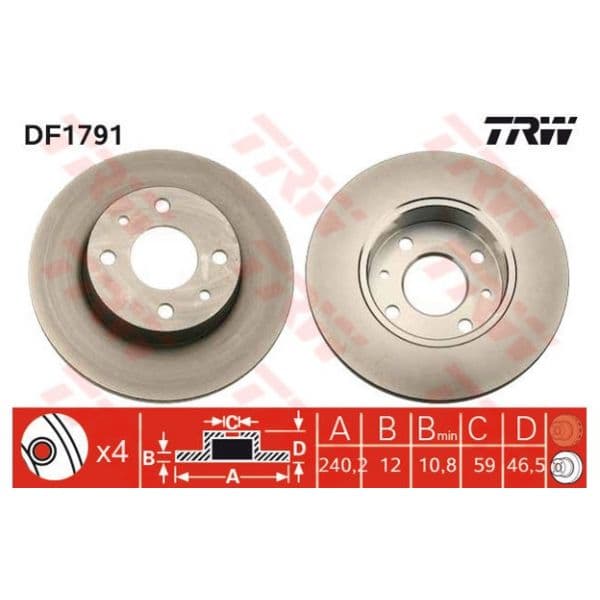 TRW - DF1791 - Jogo 2 discos travão dianteiro - 3322936179108