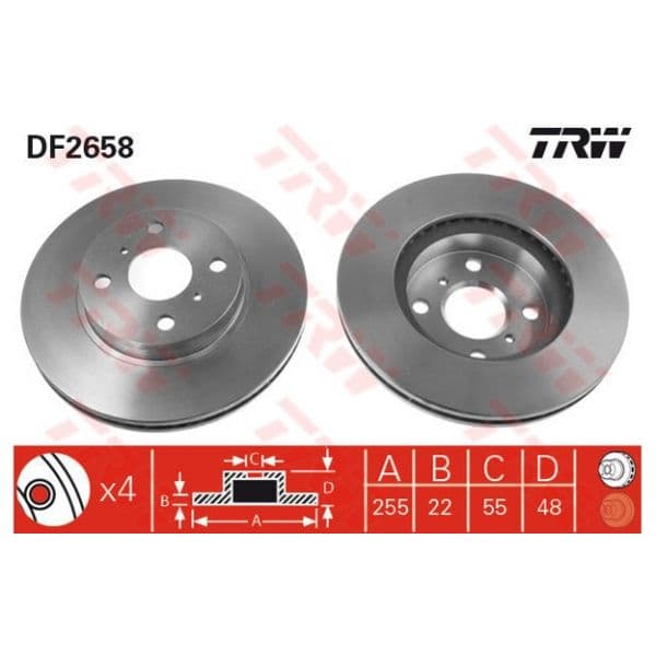 TRW - DF2658 - Jogo 2 discos travão dianteiro - 3322937108381