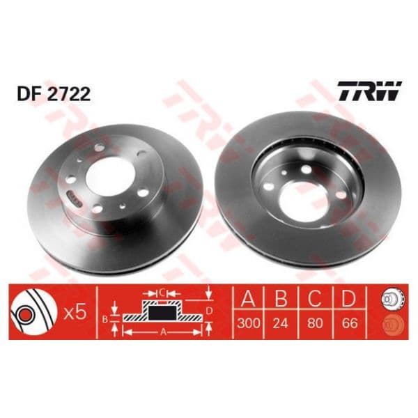 TRW - DF2722 - Jogo 2 discos travão dianteiro - 3322937117864