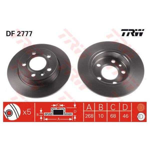 TRW - DF2777 - Jogo 2 discos travão traseiro - 3322937187041