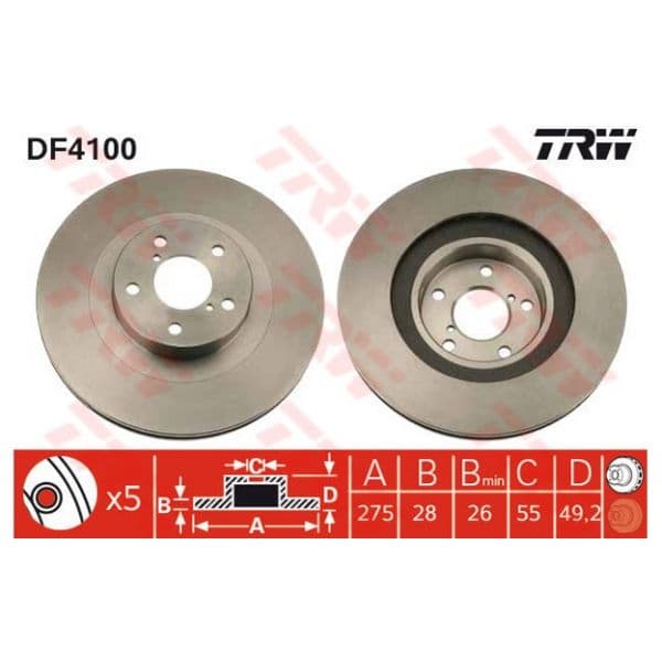 TRW - DF4100 - Jogo 2 discos travão dianteiro - 3322937275472