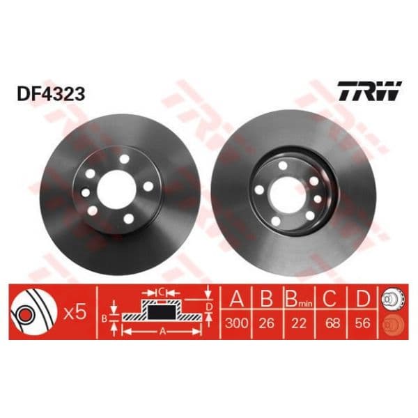 TRW - DF4323 - Jogo 2 discos travão dianteiro - 3322937400515