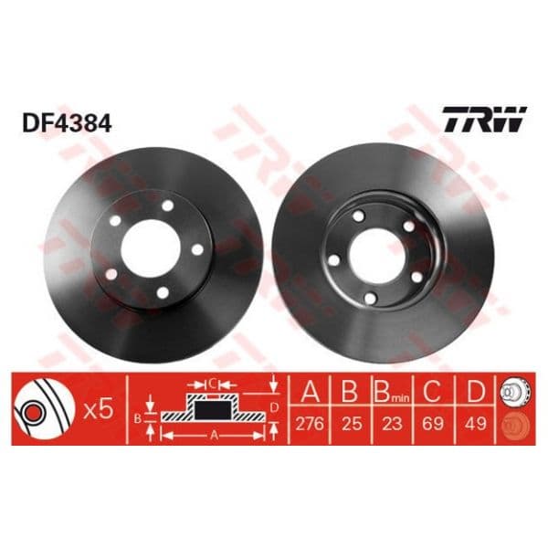 TRW - DF4384 - Jogo 2 discos travão dianteiro - 3322937402137