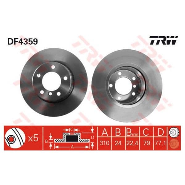 TRW - DF4359 - Jogo 2 discos travão dianteiro - 3322937402465