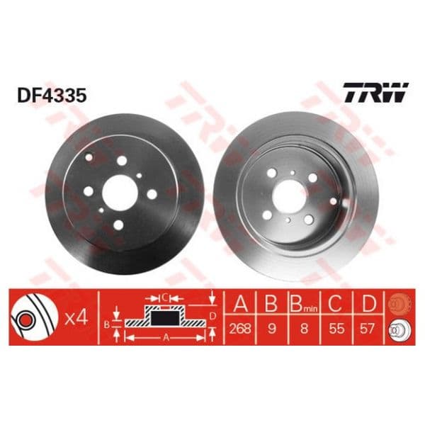 TRW - DF4335 - Jogo 2 discos travão traseiro - 3322937402472