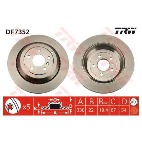TRW - DF7352 - Jogo 2 discos travão traseiro - 3322937548170