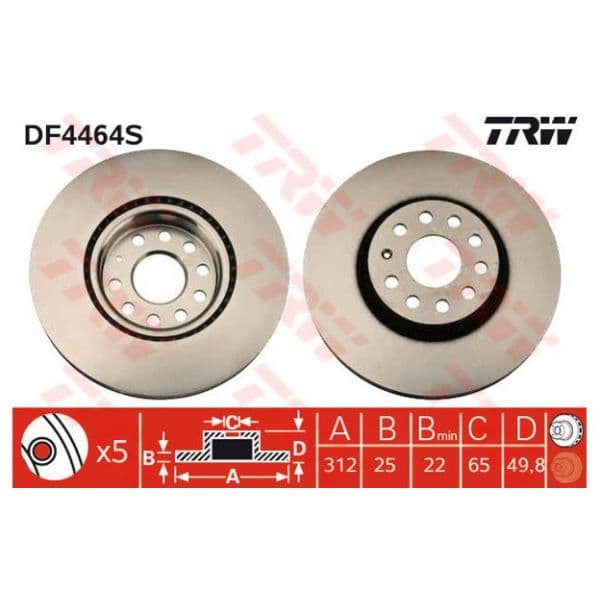 TRW - DF4464S - Disco de travão dianteiro - 3322937685219