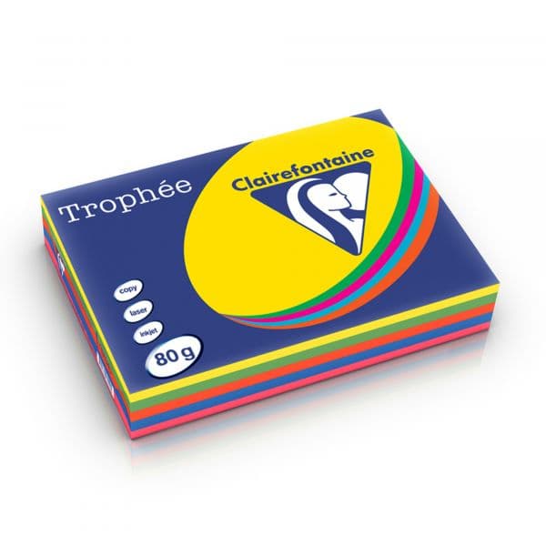 Clairefontaine Papel Cópia Trophée A4 80g Cores Sortidas Intensas, Resma de 500 Fls