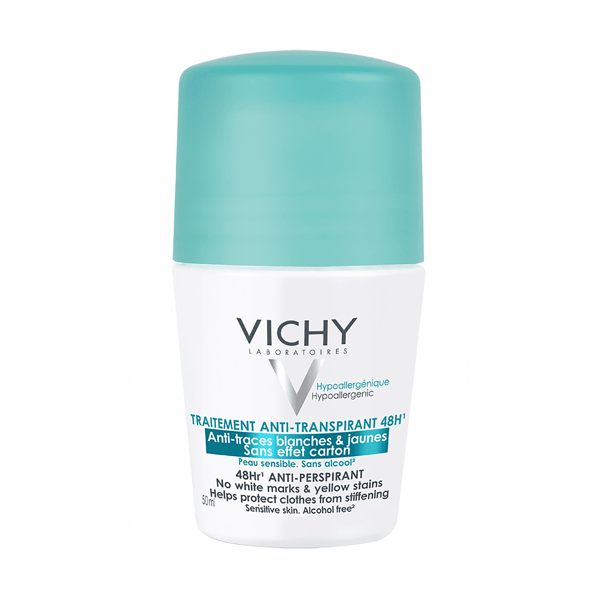 VICHY DESODORIZANTE CUIDADO ANTITRANSPIRANTE 48H ANTIMANCHAS BRANCAS E AMARELAS 50ML | WOWFARMA
