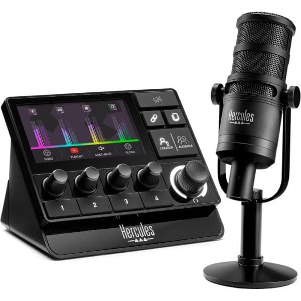 Hercules Stream Essentials Kit XLR Microfone e Controlador para Streaming