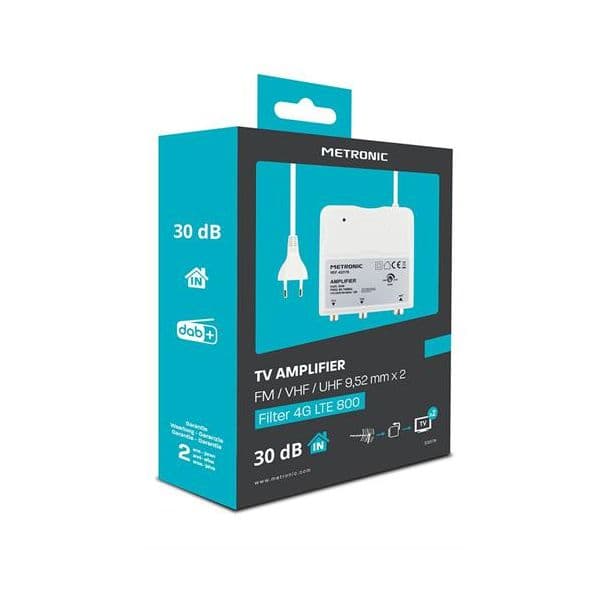Metronic Amplificador Interior 332176 2 Saídas FM/UHF 4G Branco