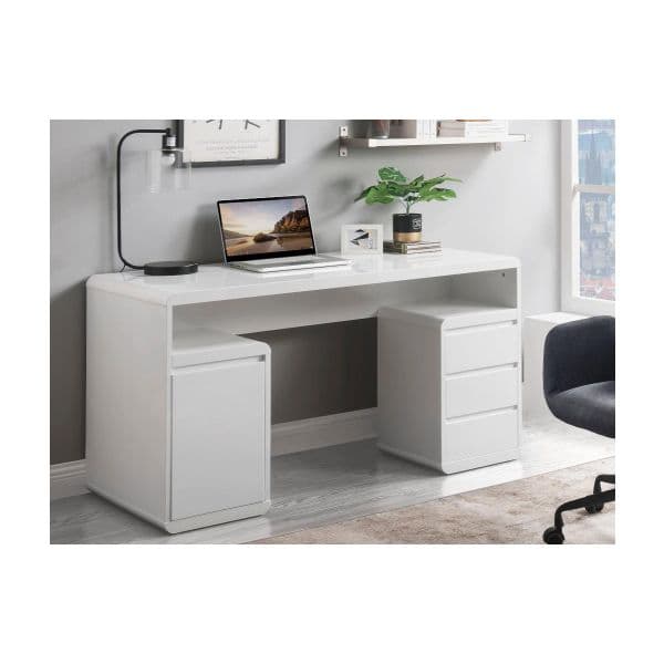 Vente Unique Secretária com Arrumação Serguei MDF Lacado Branco