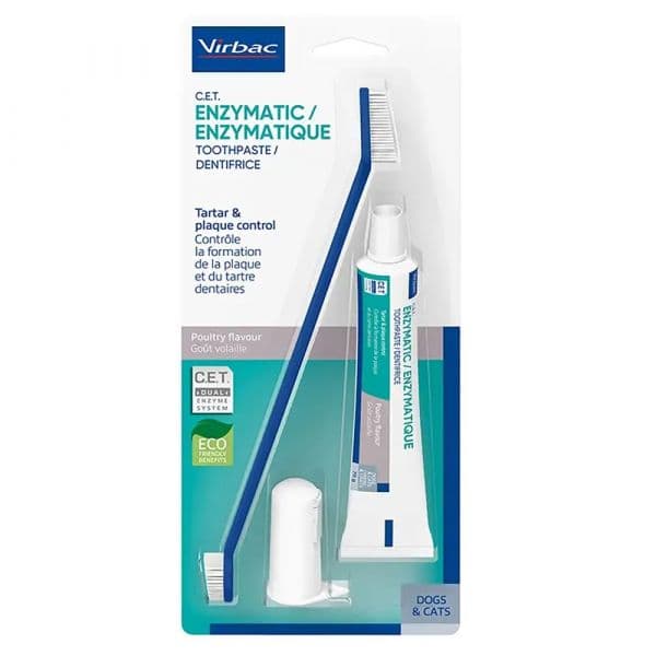 Virbac CET Kit Escova + Pasta Dentífrica Enzimática para Cães e Gatos 70g