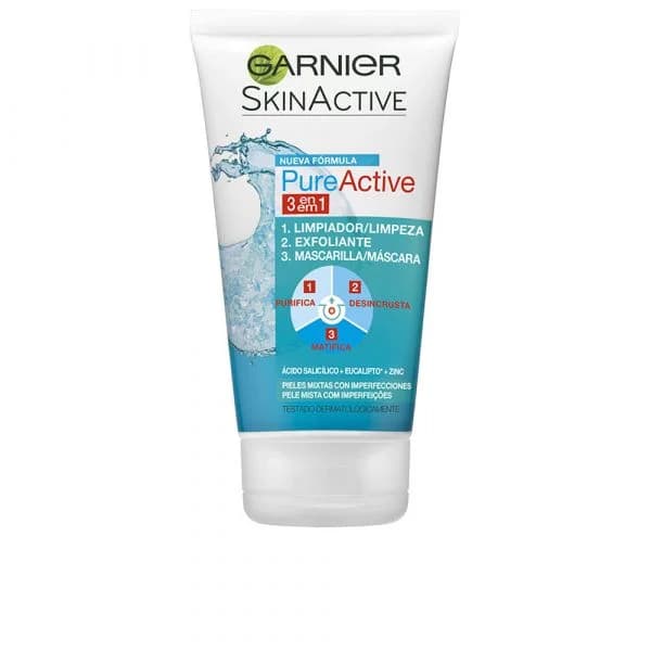 Garnier Pure Active 3-in-1 Máscara, Esfoliante, e Limpeza 150ml