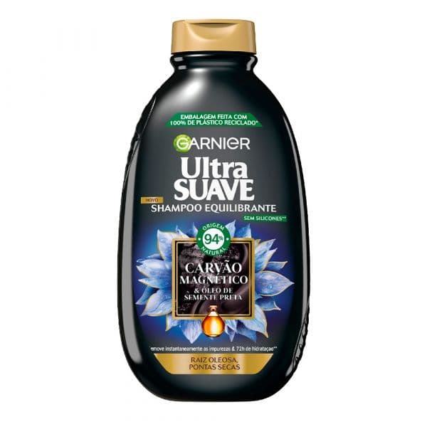 Garnier Ultra Suave Carvão Shampoo Raízes Oleosas Pontas Secas 600ml