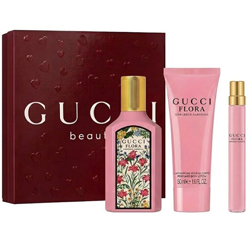 Conjunto Flora Gorgeous Gardenia EDP 100 ml,miniatura EDP 10 ml a Loção Corporal 50 ml