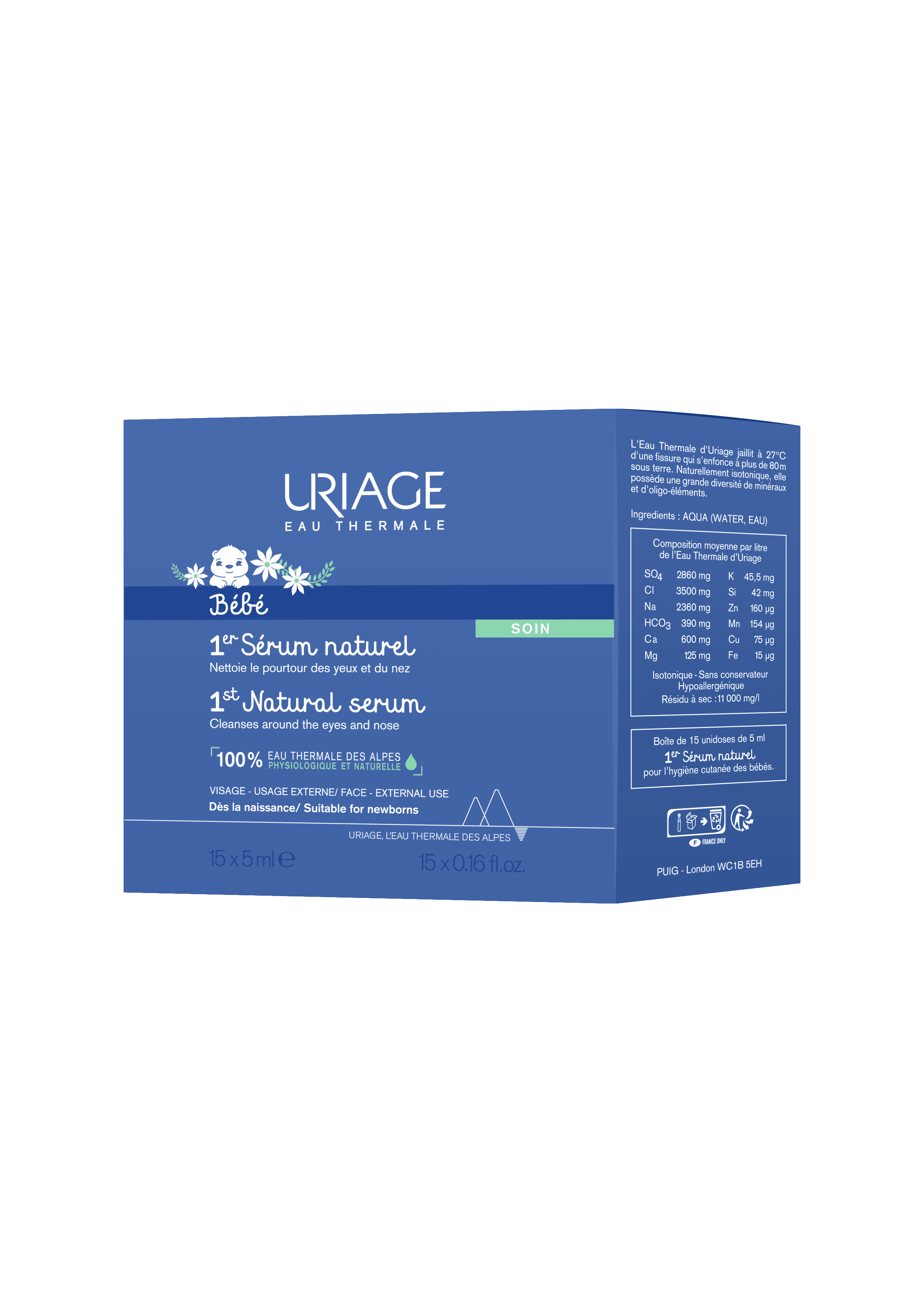 Uriage Bébé 1st Natural Soro para Limpeza de Olhos e Mucosas Nasais 15x5ml