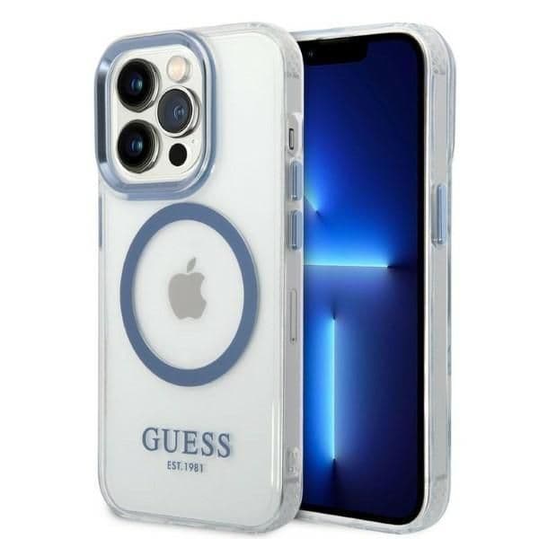 Guess Capa Metal Outline MagSafe para iPhone 14 Pro Blue