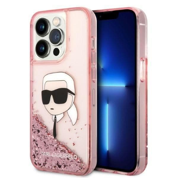 Karl Lagerfeld Capa Glitter com a Cabeça do Karl para iPhone 14 Pro Pink