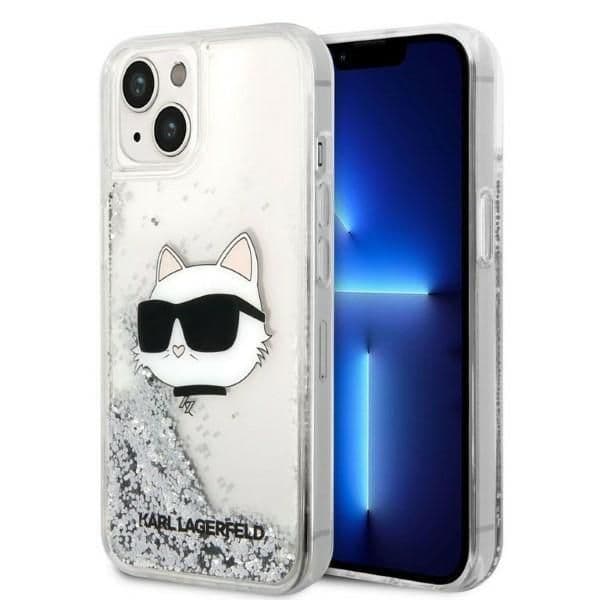 Karl Lagerfeld Capa Glitter Choupette Head para iPhone 14 Plus Silver