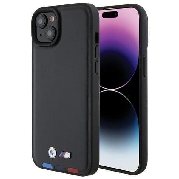 BMW Capa Leather Stamp Tricolor para iPhone 15 Plus 6.7" Black