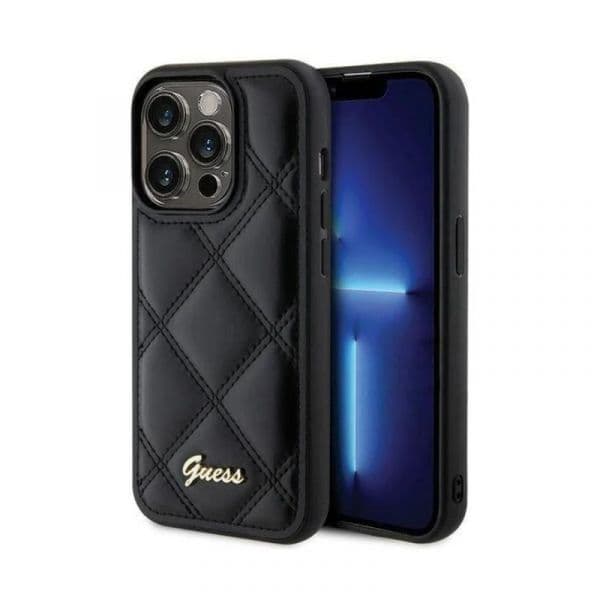 Guess Capa Quilted Metal Logo para iPhone 15 Pro Max Preto