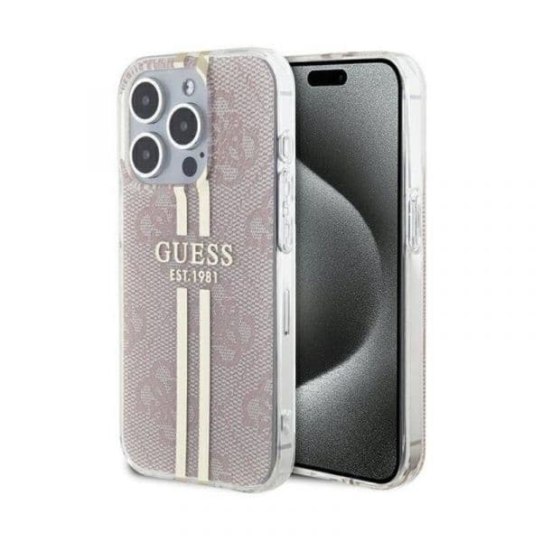 Guess Capa IML 4G Gold Stripe para iPhone 15 Pro Pink
