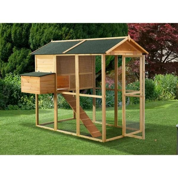 Vente Unique Galinheiro em Madeira com Cerca para 8 Galinhas 201 x 142 x 171 cm Natural Gallus