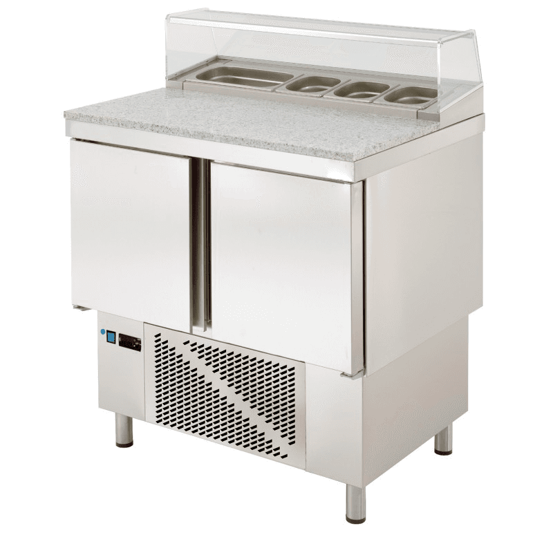 Mesa De Preparação Refrigerada Compacta, Bancada De Granito E Exibição De Ingredientes Gn1/6 – 910x700x895