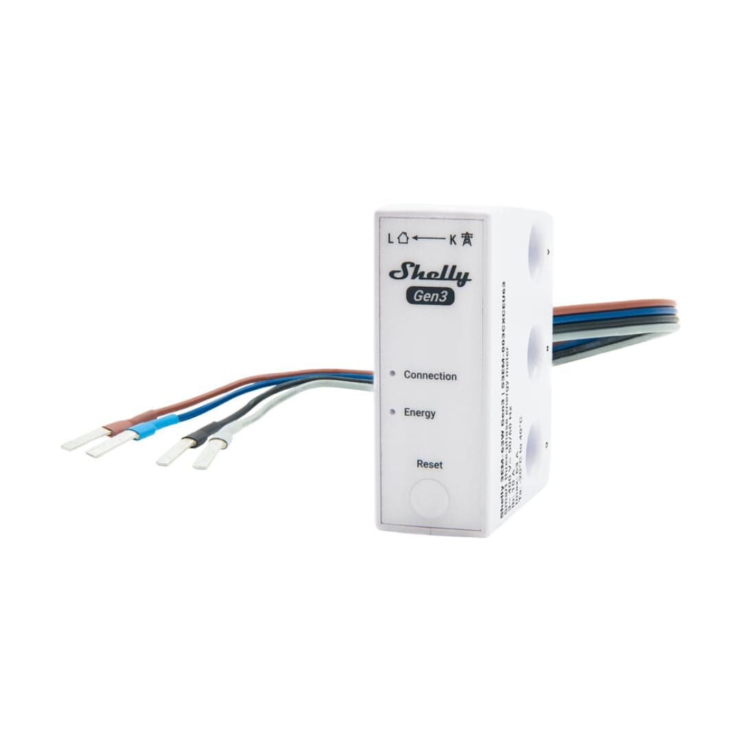 Shelly 3EM-63W Gen3 - Medidor de Energia Trifásico Compacto Wi-Fi - ligação por fio