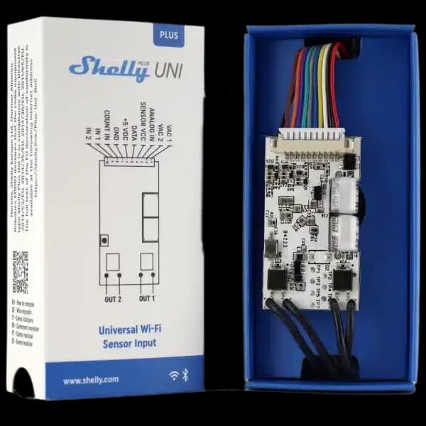 Shelly Módulo Interruptor Duplo Shelly Plus Uni WiFi Universal Baixa Tensão 5Vdc/9-28Vdc/8-24Vac