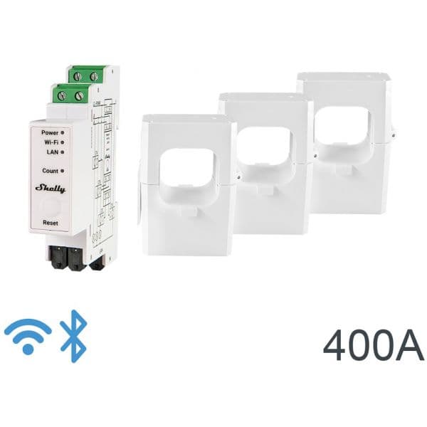 Shelly Módulo Medidor de Consumo Trifásico Wi-fi + 3 Ti´s de 400A Ro 3EM-400 - SHELLY-PRO-3EM-400