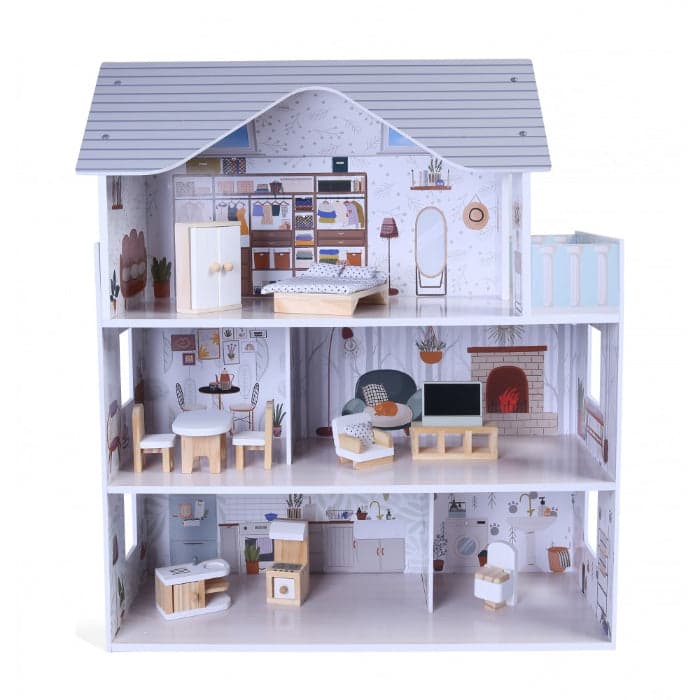 Casa de bonecas Moni Sarah (11 móveis + 4 peças de acessórios macios)