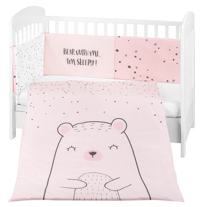Kikkaboo Conjunto Jogo de Cama 2 Peças 60x120cm Bear With Me Rosa
