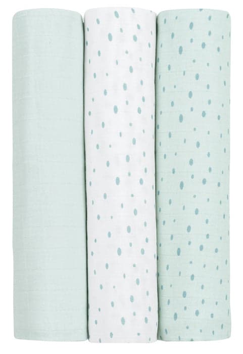 Conjunto fraldas musselina 3pçs 100x100cm Kikka Boo Dots Azul