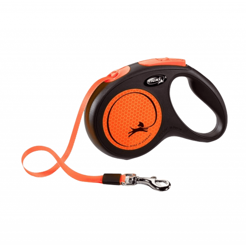 Flexi Correa Extensible Reflectante de Cinta New Neón Naranja