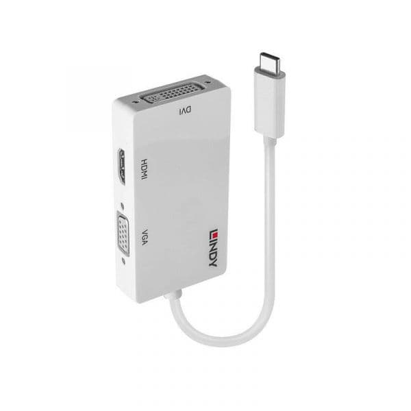 Lindy Conversor USB 3.1 Triplo Display 43273 USB-C para VGA/DVI/HDMI Branco