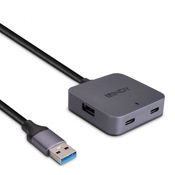 Lindy 43388 Hub USB 3.2 Gen 1 4 Portas (2x Tipo C + 2x Tipo A) 5m Preto/Cinzento