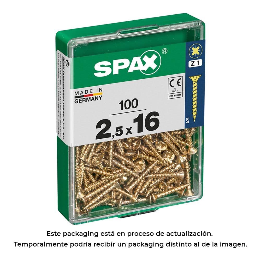 CAIXA 100 UNID. PARAFUSO MADEIRA SPAX CABEZA PLANA YELLOX 2,5X16M