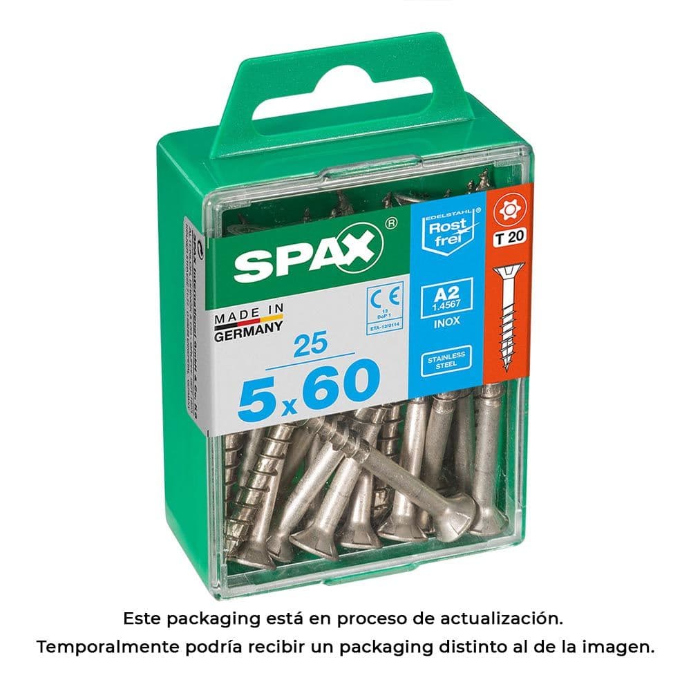 CAIXA 25 UNID. PARAFUSO MADEIRA SPAX CABEZA PLANA INOX A2 5,0X60M