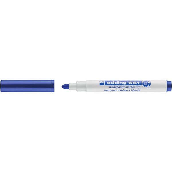 Edding 661 Marcador Quadro Branco Ponta Redonda 1-2mm Tinta Azul Pigmentada Apagável a Seco 10 Unidades