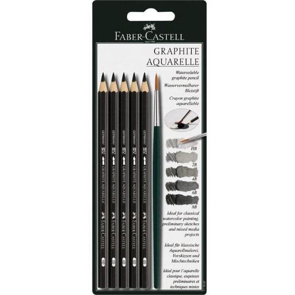 Faber-Castell 5 un. Lápis de Graphite Aquarelável + Pincel