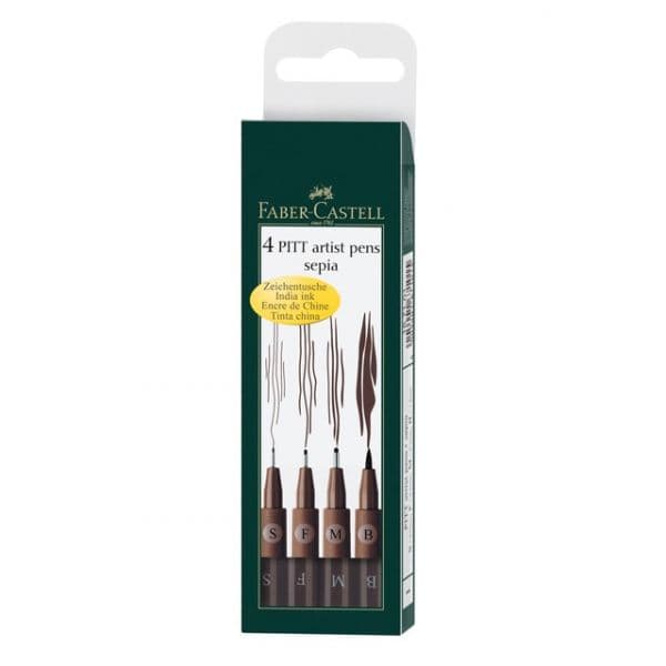 Faber-Castell Estojo de 4 Canetas de Feltro Pitt Artist Pen Tinta da China Sepia Castanho