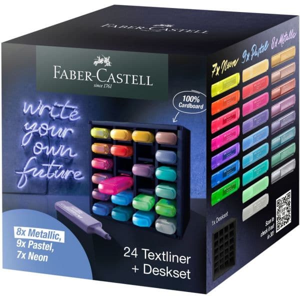 Faber-Castell Jogo de Secretária 24 Marcadores Textliner 46 Fluorescentes Multicolor Ponta Chanfrada