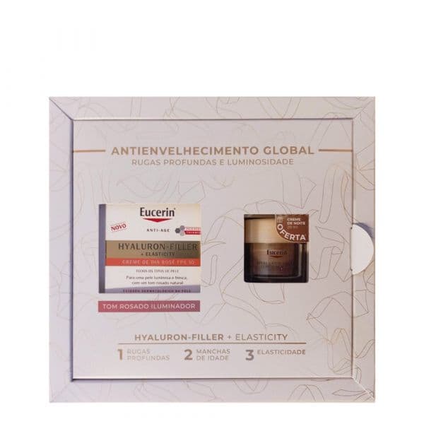 Eucerin Hyaluron-Filler + Elasticity Creme Dia Rose FPS30 50ml + Hyaluron-Filler + Elasticity Noite 20ml Coffret