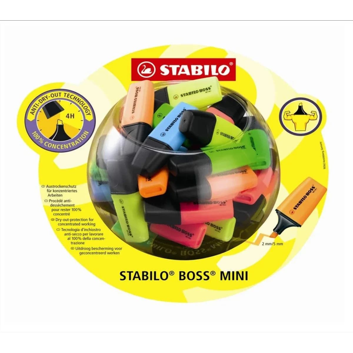 Marcador fluorescente stabilo boss mini expositor frasco de 50 unidades cores sortidas